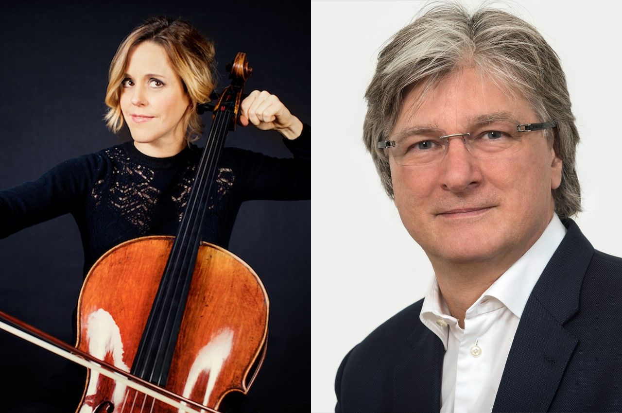 Die Cellistin Sol Gabetta und Stephan Schmidt, Direktor Musik-Akademie Basel / Hochschule für Musik FHNW und Gitarrist